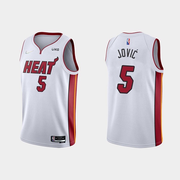 Men's Miami Heat #5 Nikola Jovic 2022 White Stitched Basketball Jersey